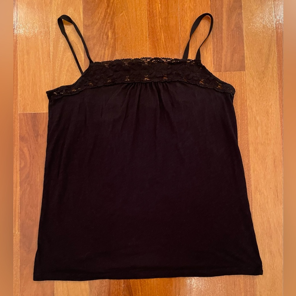 Women Black Cami Camisole ANN TAYLOR LOFT Tank Top Embroidery Size XL